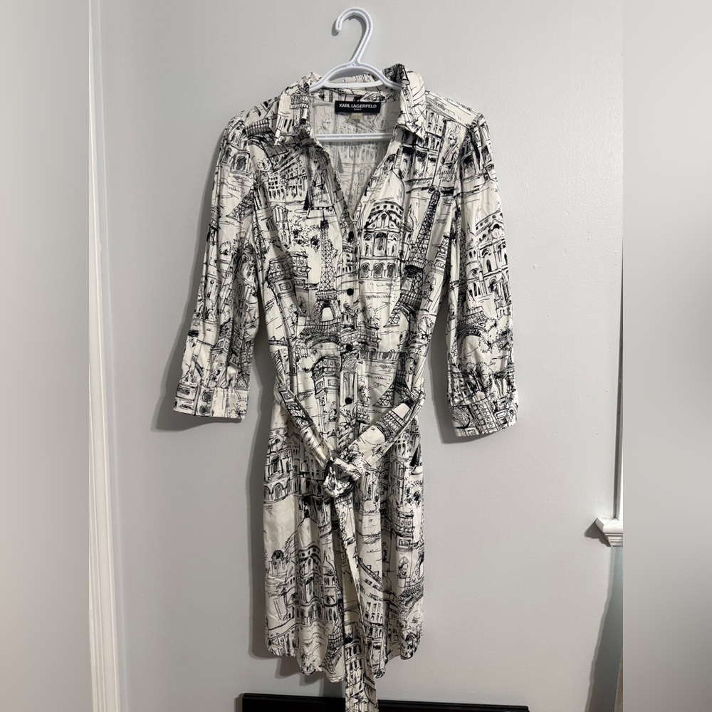 KARL LAGERFELD BLACK & WHITE PRINTED SHIRT DRESS SIZE 8